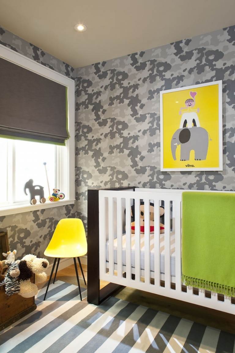 trendige-Kindertapeten-Babyzimmer-junge-Muster-Aufdrucke-Camouflage-Farben
