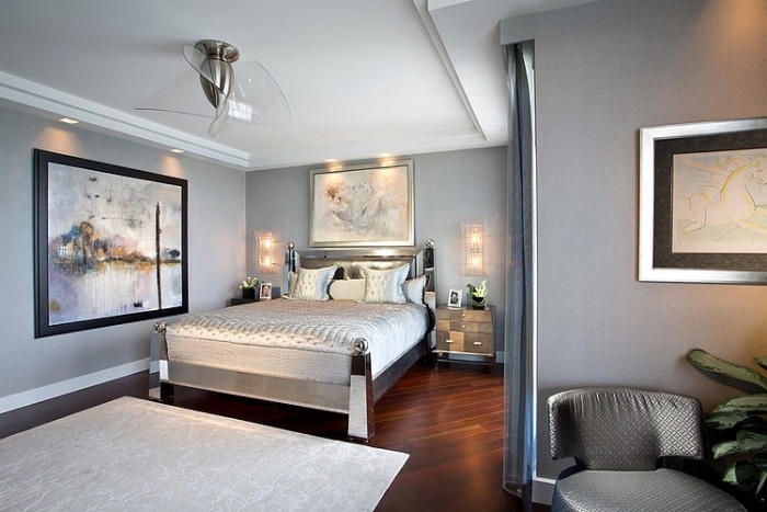 wandfarbe-grau-schlafzimmer-fußboden-aus-holz-duklen-geölt-stylische-einrichtung