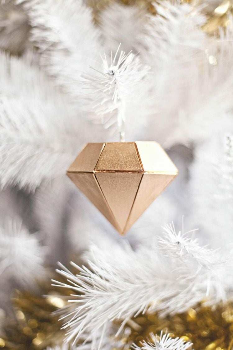 Weihnachtsdeko Holz diamant gold weiss tannenbaum