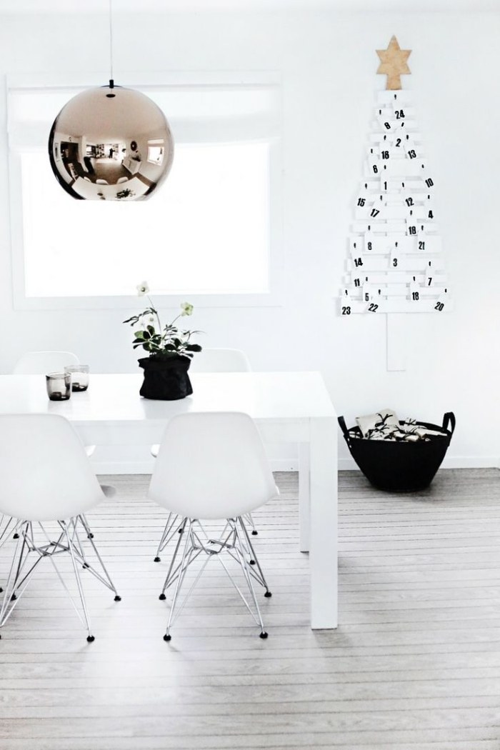 weihnachtsdeko ideen skandinavisch-essbereich-schwarz-weiss-adventskalender-minimalistisch