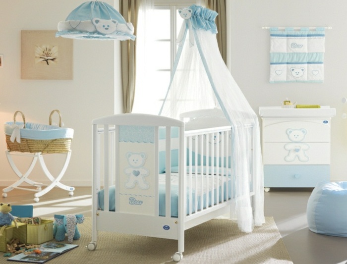 Babybett komplett Kinderzimmer einrichten Ideen blau Jungen