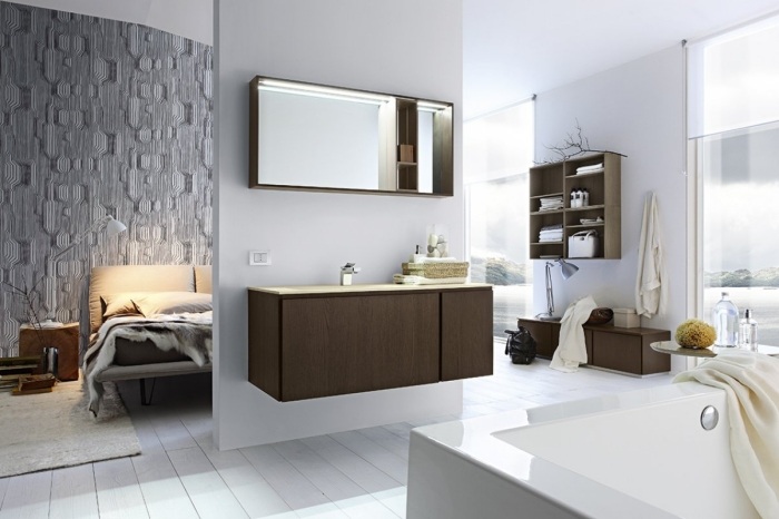 Badezimmer-Design-Tabak-Farbe-Waschbeckenschrank-Elfenbein-Hochglanz-Platte
