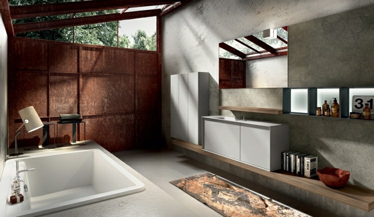 Badmöbel Holz moderne eingebaute Badewanne Holz Waschtisch