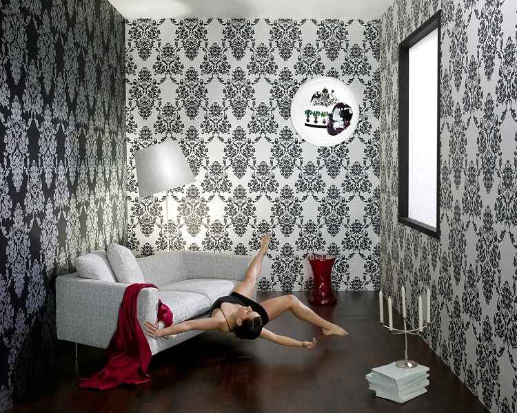  Tapete schwarz weiß Wohnzimmer Wandgestaltung Ideen