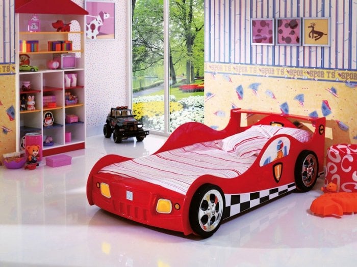 Bettgestell-rot-Ferrari-Kinderbett-Holz-Kinderzimmer-Möbel