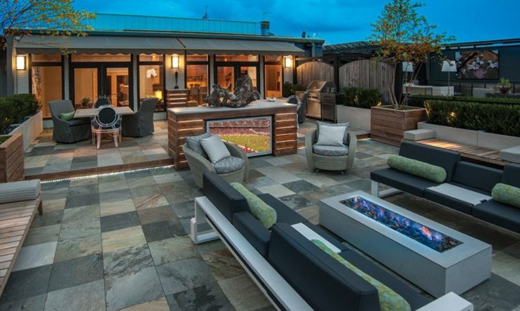 Dachterrasse Gestaltung Patio Gartenmöbel Lounge Sofas