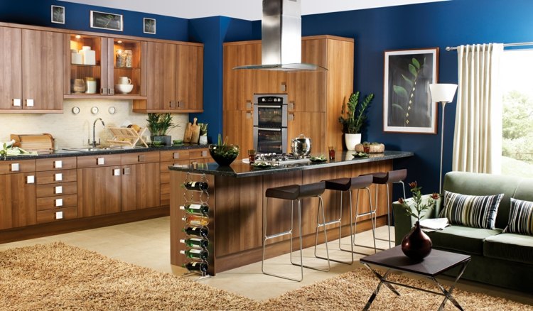 Farbe-Küche dunkelblau Buchenholz Möbel attraktiv modern