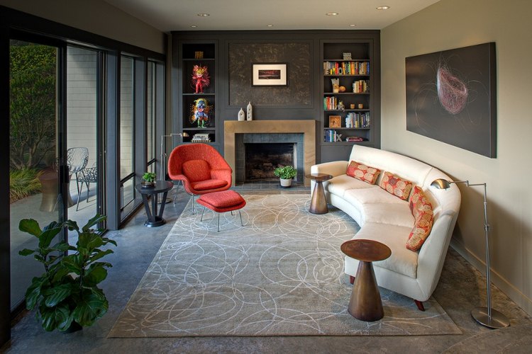 Farbe Wohnzimmer Anthrazit Grau Hellgrün orange Sofa