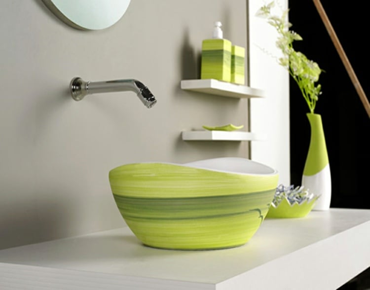 Farben Bad Ideen Waschbecken grün Farbe Design