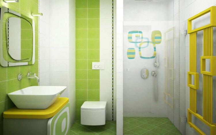 Farben Bad grüne Fliesen Wand Duschkabine