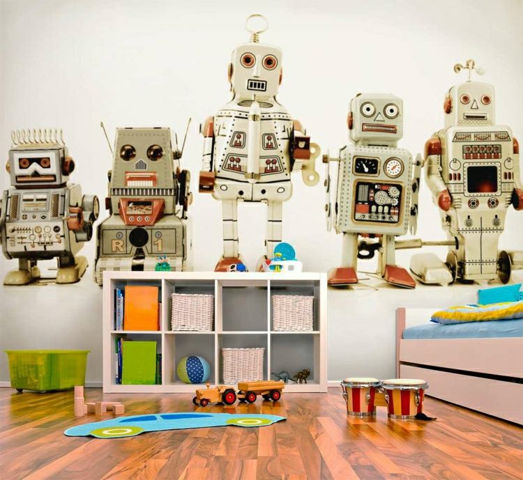 Kinderzimmer Roboter Jungenzimmer Wand Gestaltung