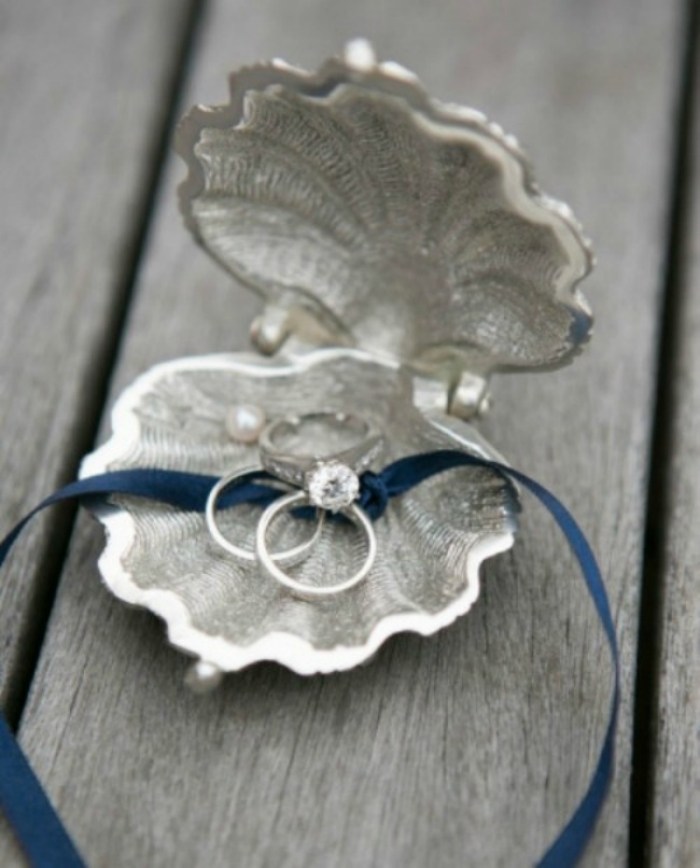 Hochzeit-in-Marineblau-und-Silber-Hochzeitsringe-schatulle-Muschel-silbrig