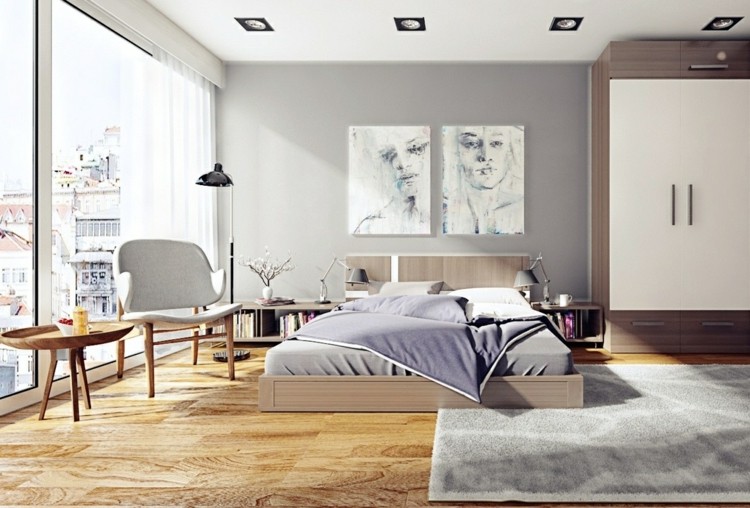 Ideen Schlafzimmer Dielenboden Holzschrank Beistelltisch