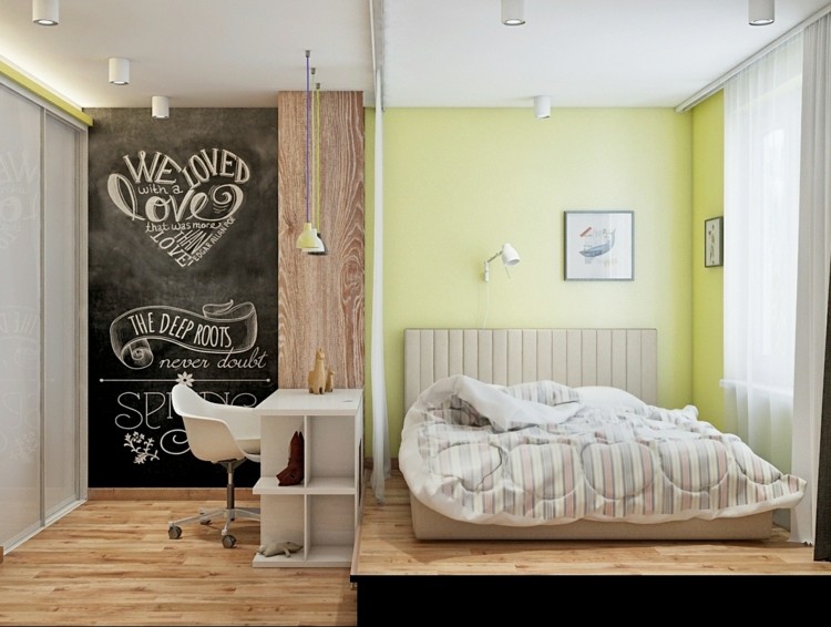 Ideen Schlafzimmer grüne Wandfarbe wirkt frisch