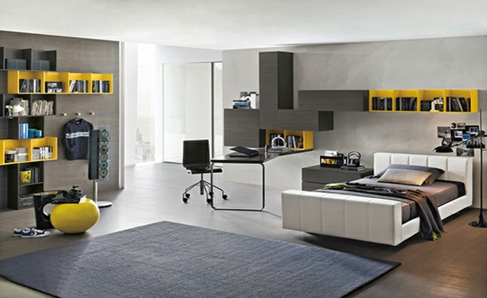 Jugendzimmer-mit-minimalistischem-Design-und-gelben-Akzenten