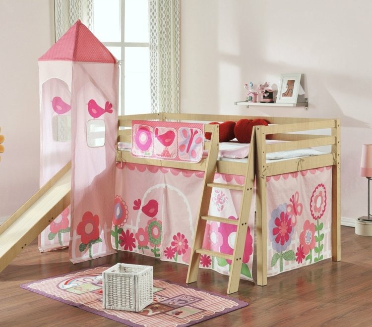 Kinderbett Rutsche Babyzimmer Holz Bett Blumenmuster