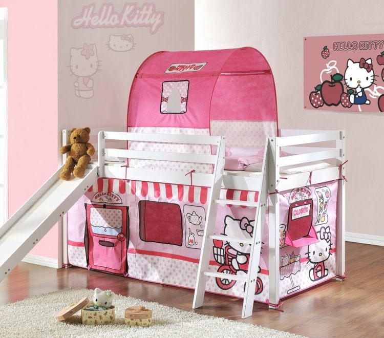Kinderbett Rutsche Hello Kitty Spielbett Vorhänge Möbel