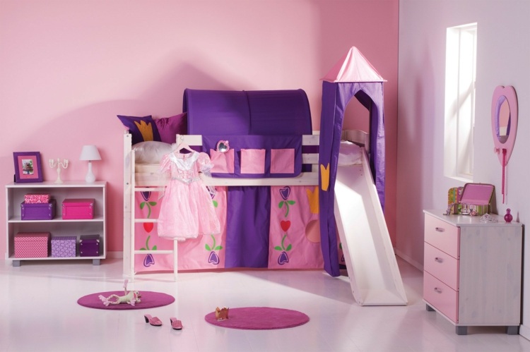 Kinderbett Rutsche rosa Mädchenzimmer einrichten Spielbett