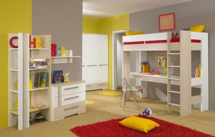 Kinderzimmer-aus-Holz-Hochbett