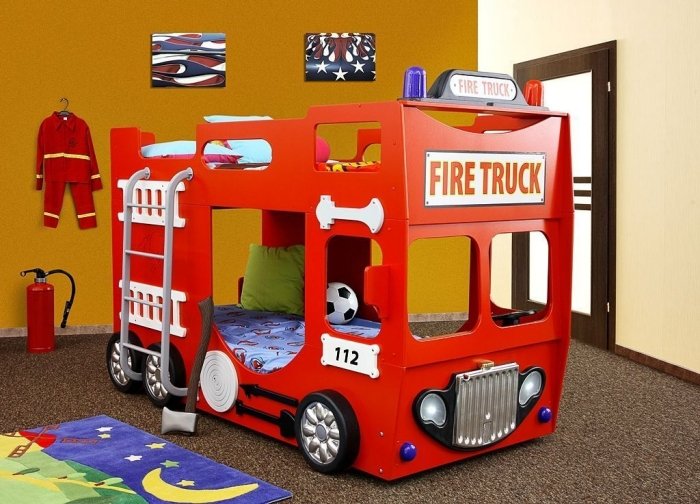 Kojenbett-Feuerwehrauto-Rot-Bett-Hochbett-Kinderzimmer