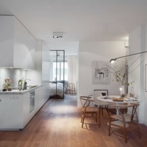 Küche-mit-Schlafzimmer-Drehtüren-aus-Glas