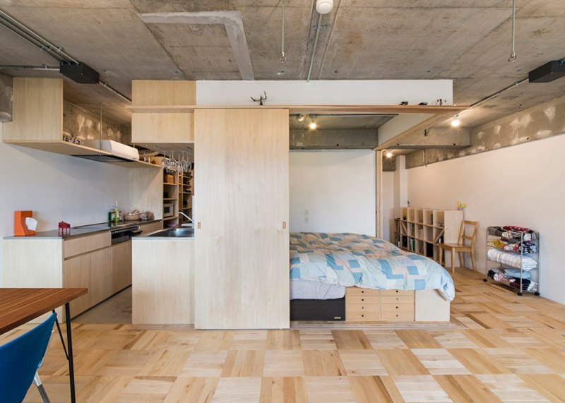 Küchenzeile-Wohnbereich-Schlafzimmer