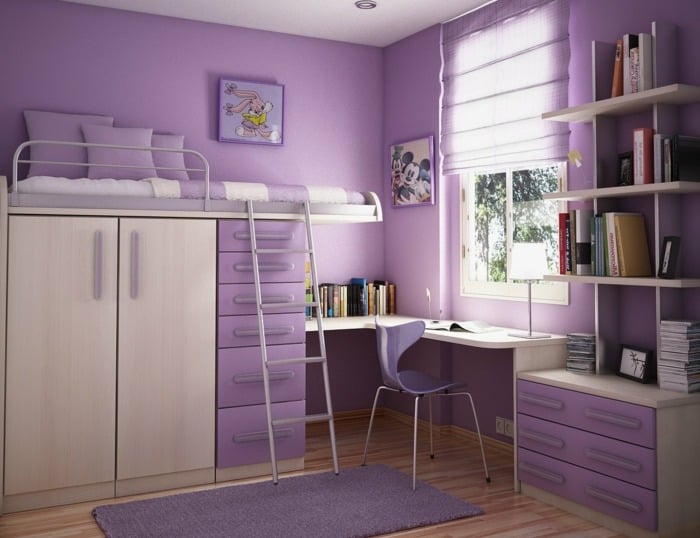 Lila-Hochbett-Farbe-Mädchenzimmer