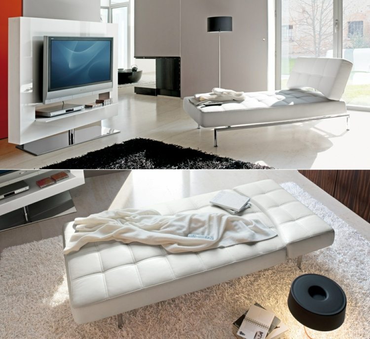 Schlafsofas kleine Wohnzimmer Leder weiß minimalistisch