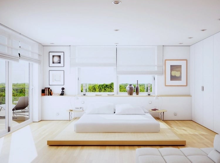 Schlafzimmer Design Ideen weiß Eichen Holz Bett Gestell
