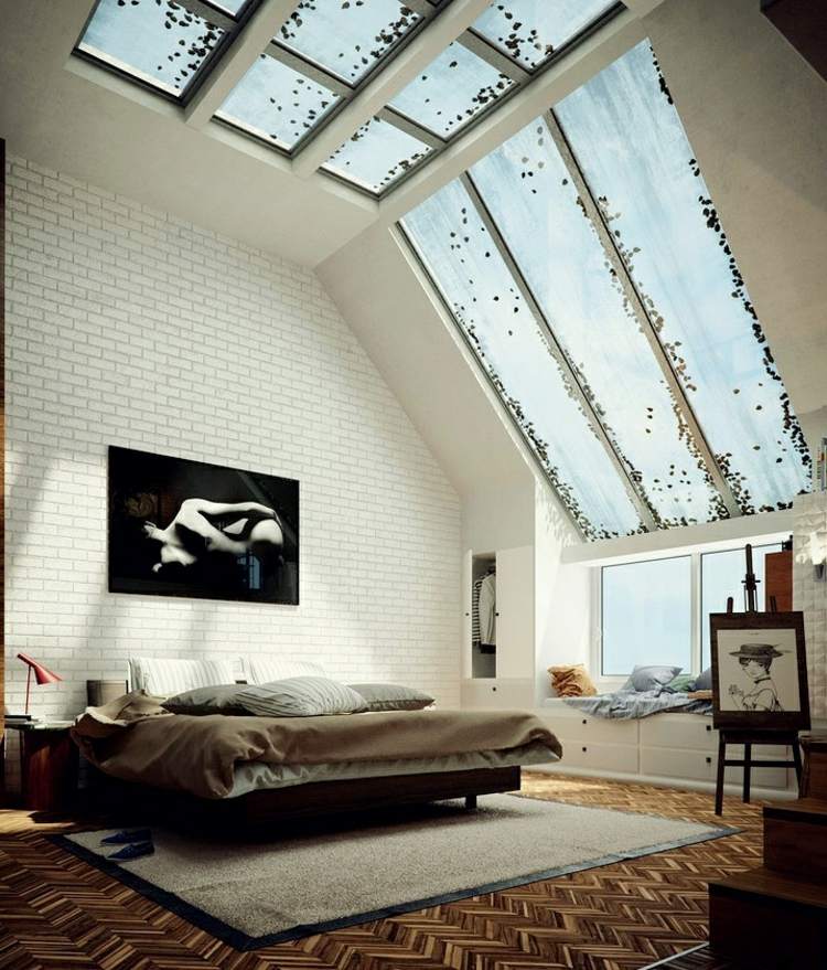 Schlafzimmer Teppich Dachfenster Parkett