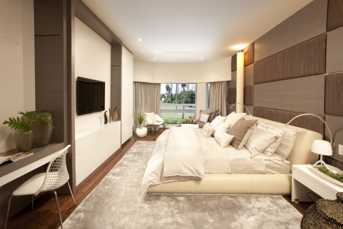 Schlafzimmer-Möbel-modern-Gestaltung-Wandgestaltung-Paneele-gepolstert
