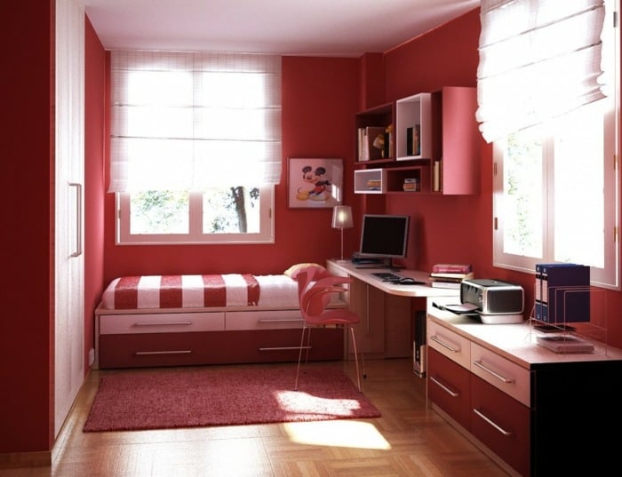 Schlafzimmer-in-Rot-Jugendzimmer-für-Mädchen-und-Junge
