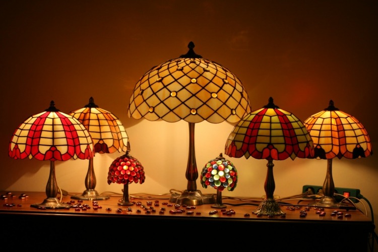  Lampen Glaskunst Objekte Tischlampen farbigem Glas