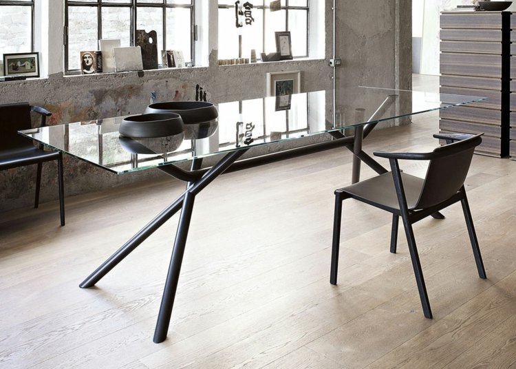 Tisch Stühle Holz Gestell Glasplatte moderne Möbel