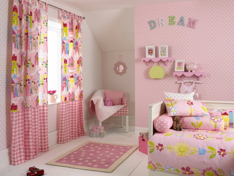  Kinderzimmer Mädchenzimmer rosa Gardinen Blumenmuster