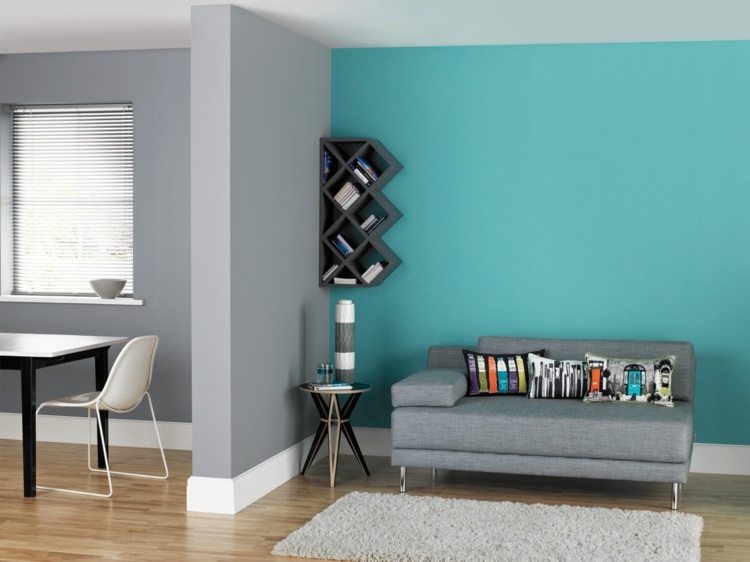 Wandfarben Wohnzimmer grau hellblau Ideen Wandgestaltung
