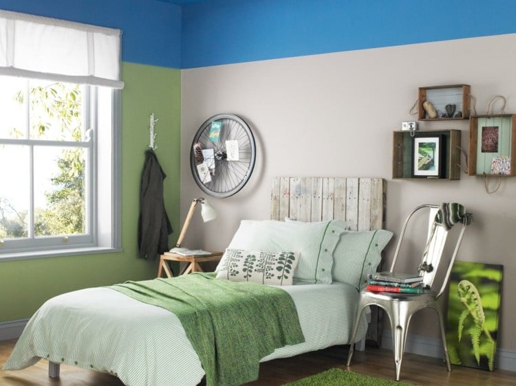 Wandfarben grün blau beige Jungenzimmer