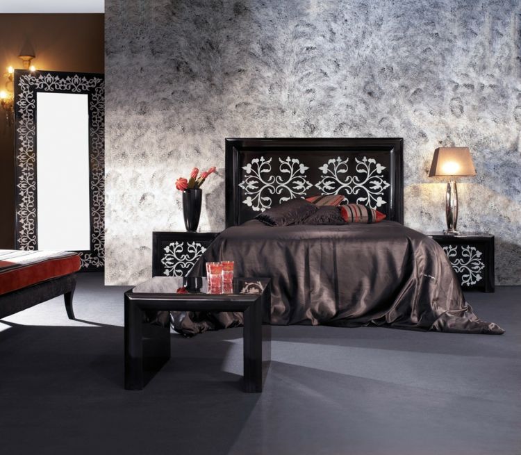  Wandspiegel Schlafzimmer Bett schwarzes Schlafzimmer