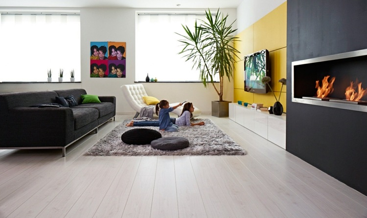 Wohnzimmer einrichten Kamin Sofa Einrichtung Ideen