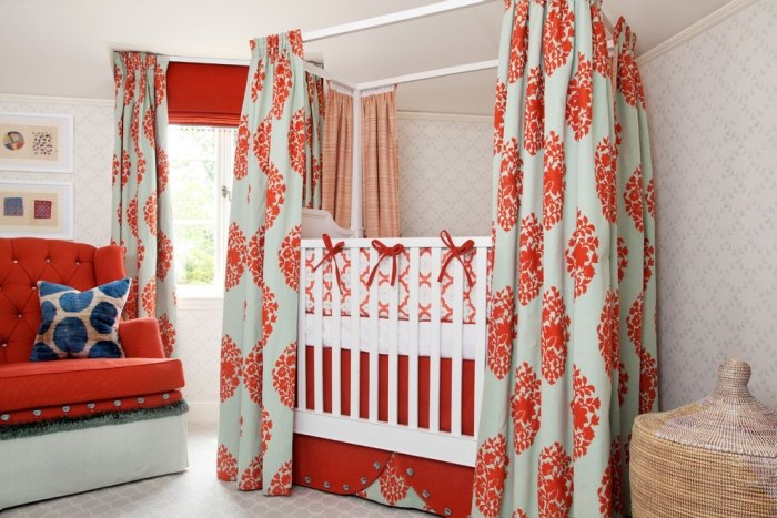 bedruckt-Kinderzimmer-Vorhänge-Babybett-Sichtschutz-Ornamente