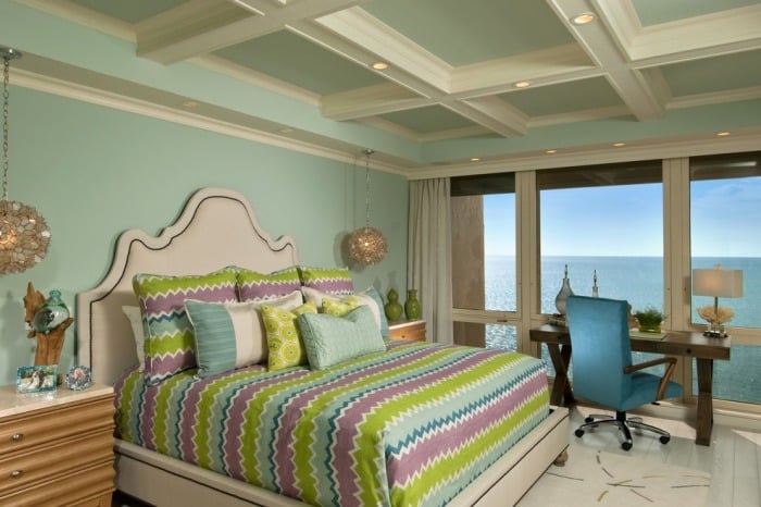 beruhigende-Schlafzimmer-Farben-Ideen-Deckengestaltung-einbau-deckenleuchten