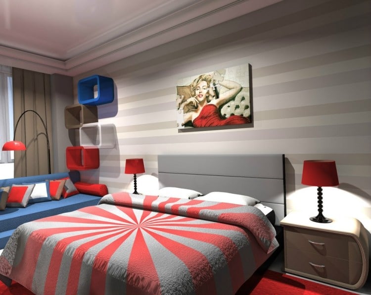 farbideen-schlafzimmer-streifen-grautoene-rot-blau