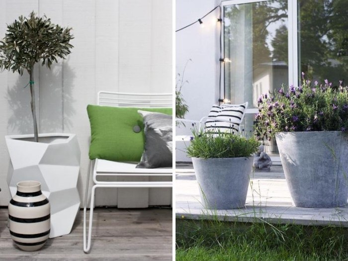 ideen-für-gemütliche-terrassengestaltung-pflanzgefäße-dekorativ-formen-weiß