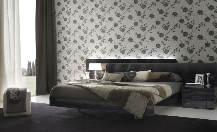 ideen-tapeten-modernes-raumambiente-schlafzimmer-grau-floral-muster-edel-elegant