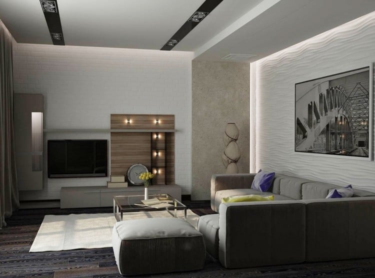 indirekte led beleuchtung im wohnzimmer wand-decke-neutrale-farben-modern