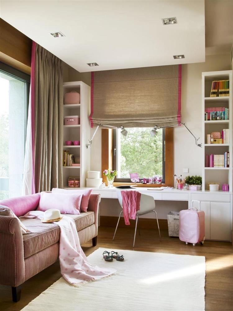 Jugendzimmer für Mädchen ideen-rosa-beige-lernplatz