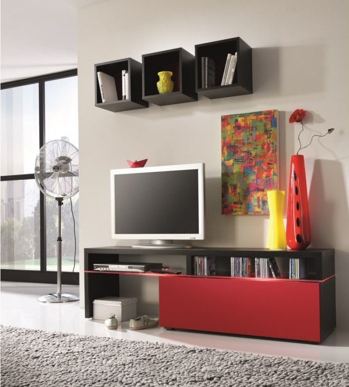 moderne-Wohnwand-modular-stauraum-Sideboard-Front-Rot-luftige-gestaltung