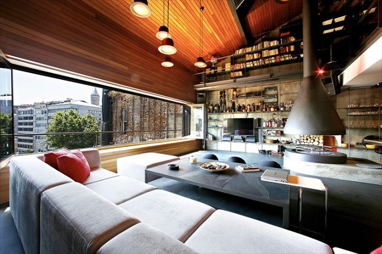 moderne penthouse wohnung wohnzimmer-industrial-design
