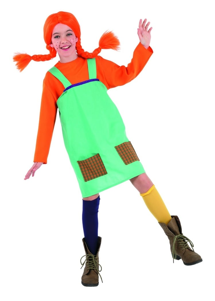 pippi-langstrumpf-kostuem-bunt-farben-gruen-kleid-orange-pullover-kniestruempfe
