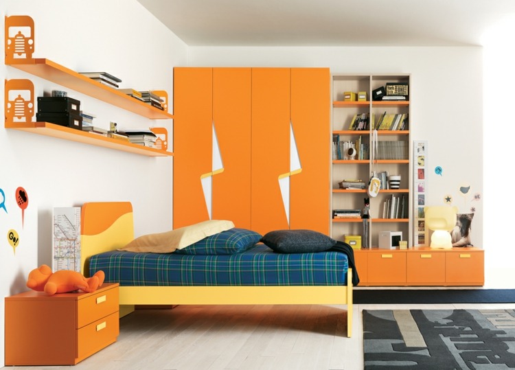  Kinderbetten Kleiderschrank Orange Bett Kopfteil